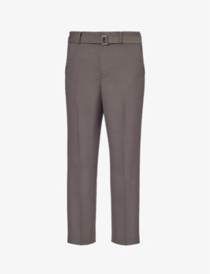 Sacai Mens Taupe Straight-leg Mid-rise Woven Trousers