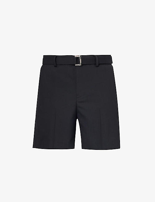 SACAI: Branded-belt pressed-crease woven shorts