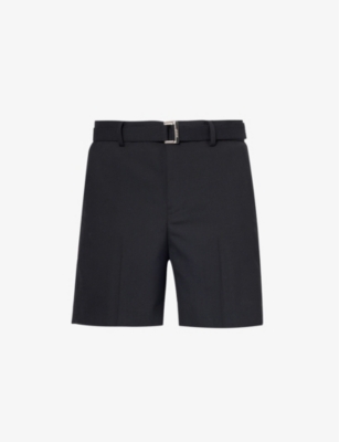 Sacai Mens Black Branded-belt Pressed-crease Woven Shorts
