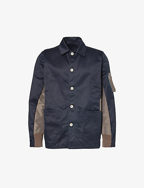 SACAI: Zip-pocket contrast-panel regular-fit cotton jacket