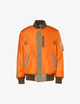 Sacai Mens Orange Contrast-pocket Dropped-shoulder Relaxed-fit Shell Jacket