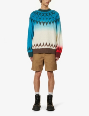 Shop Sacai Mens Blue Jacquard-knit Relaxed-fit Cotton-blend Jumper
