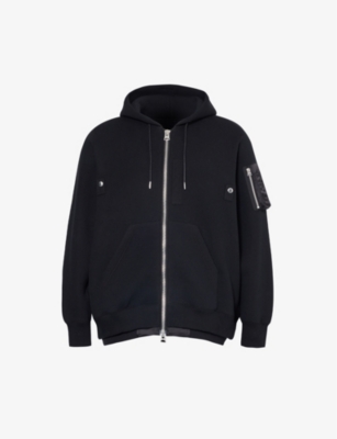 SACAI: Sponge satin-pocket cotton-blend hoody