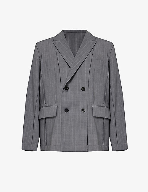 SACAI: Chalk stripe-pattern double-breasted woven jacket