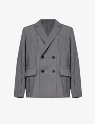 Shop Sacai Men's Gray Chalk Stripe-pattern Double-breasted Woven Jacket