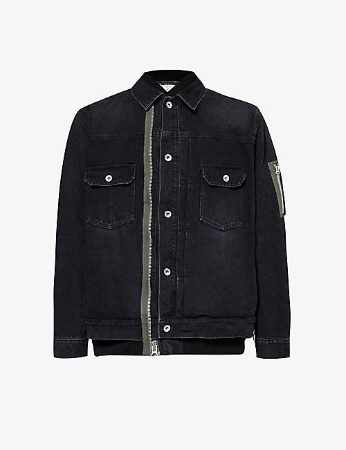 SACAI: Contrast-panel relaxed-fit denim jacket