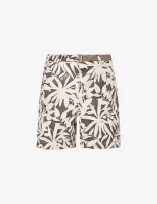 SACAI: Leaf-print mid-rise cotton shorts