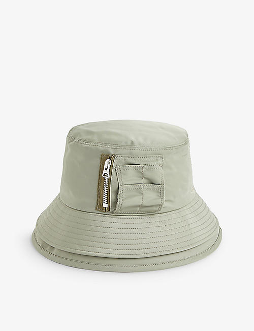 SACAI: Double-brim brand-embroidered shell bucket hat