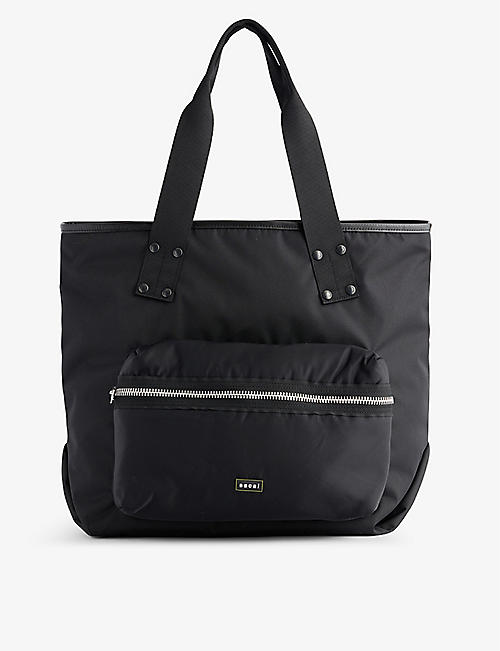 SACAI: Brand-patch large woven tote bag