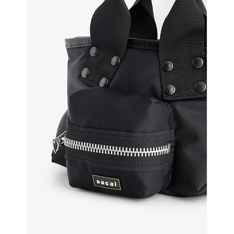Shop Sacai Brand-patch Small Woven Tote Bag In Black