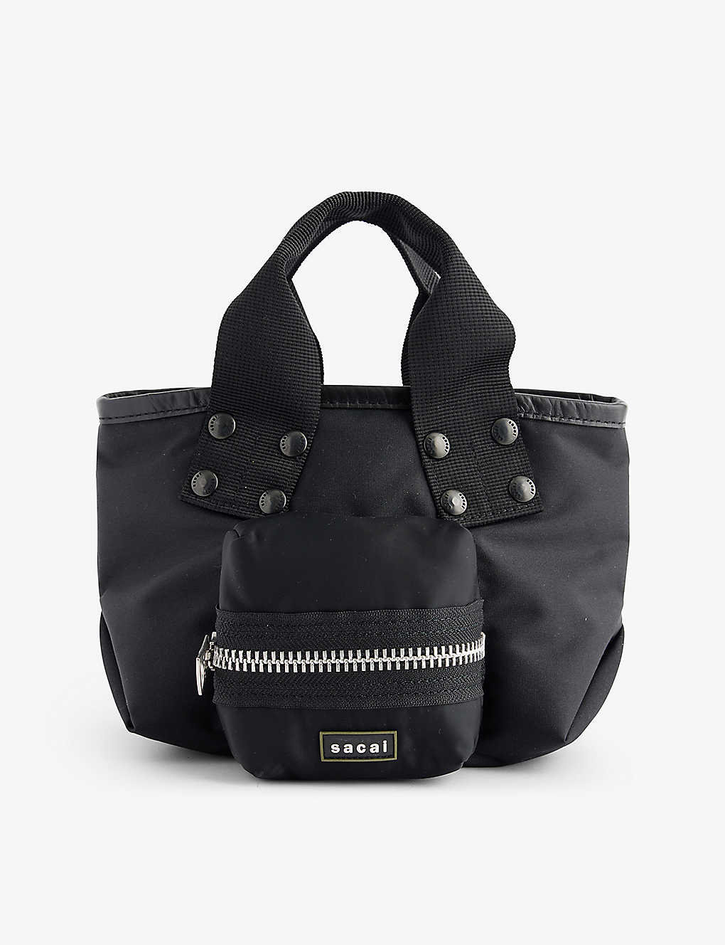 Shop Sacai Brand-patch Small Woven Tote Bag In Black