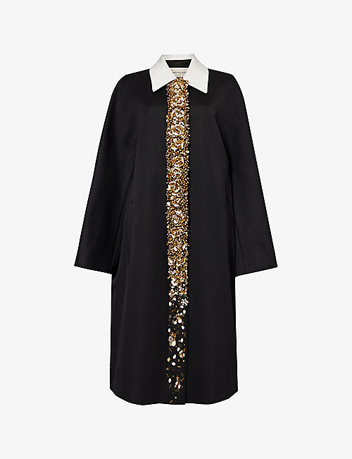 DRIES VAN NOTEN: Bead-embellished collared wool-blend coat