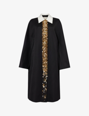 Dries Van Noten Womens Black Bead-embellished Collared Wool-blend Coat