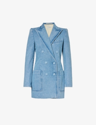 Dries Van Noten Womens Light Blue Padded-shoulder Peak-lapel Slim-fit Denim Blazer In Blue