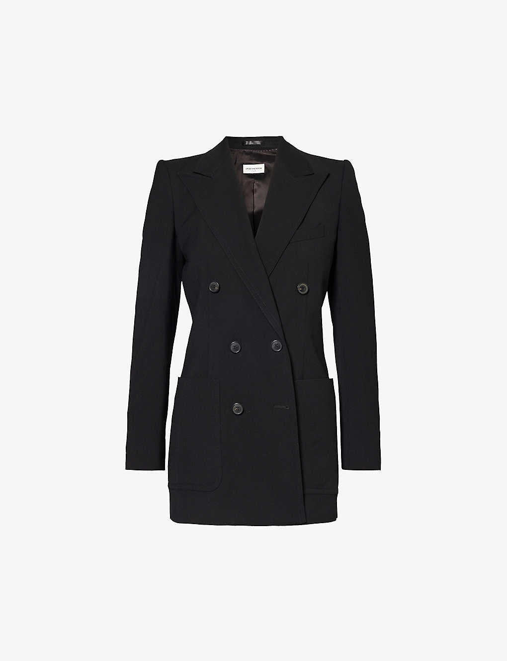 Shop Dries Van Noten Double-breasted Notched-lapel Woven Blazer In Black