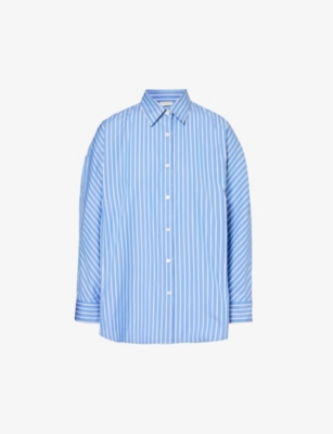 Shop Dries Van Noten Striped Dropped-shoulder Relaxed-fit Cotton In Blue