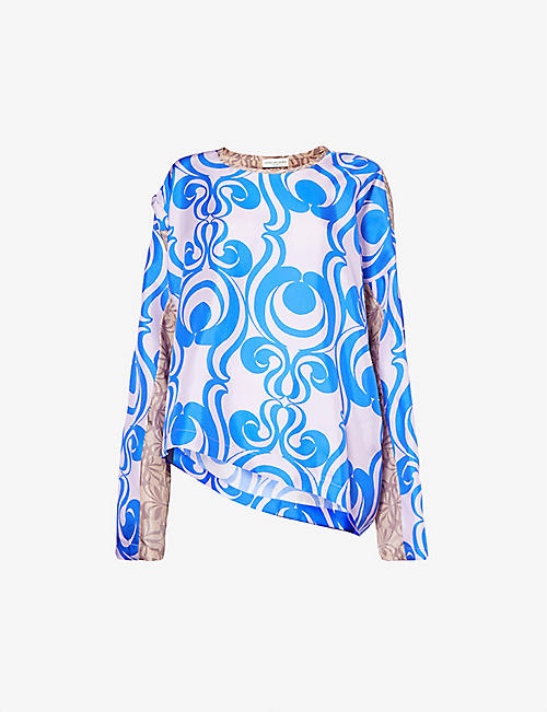 DRIES VAN NOTEN: Abstract-pattern relaxed-fit silk top