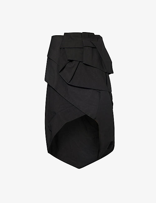 DRIES VAN NOTEN: Draped curved-hem linen and cotton-blend midi skirt