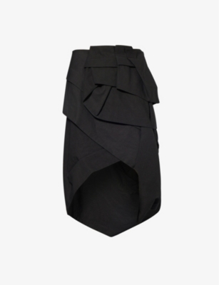 Dries Van Noten Womens Black Draped Curved-hem Linen And Cotton-blend Midi Skirt