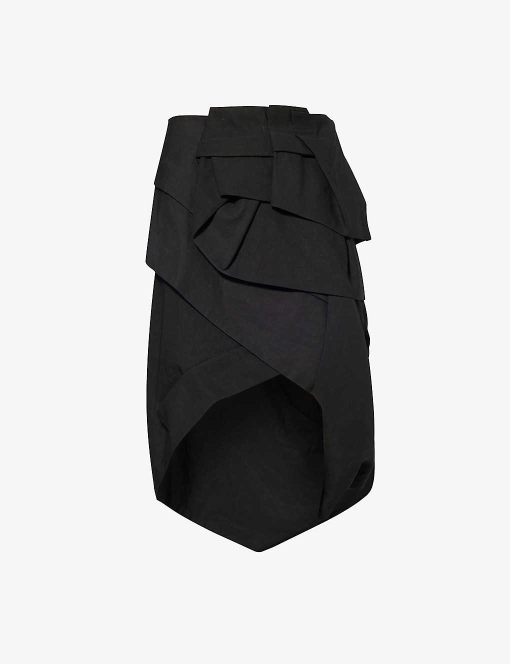 Dries Van Noten Womens Black Draped Curved-hem Linen And Cotton-blend Midi Skirt