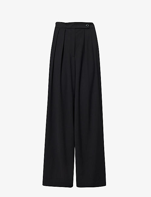 DRIES VAN NOTEN: Pleated wide-leg high-rise stretch-woven trousers