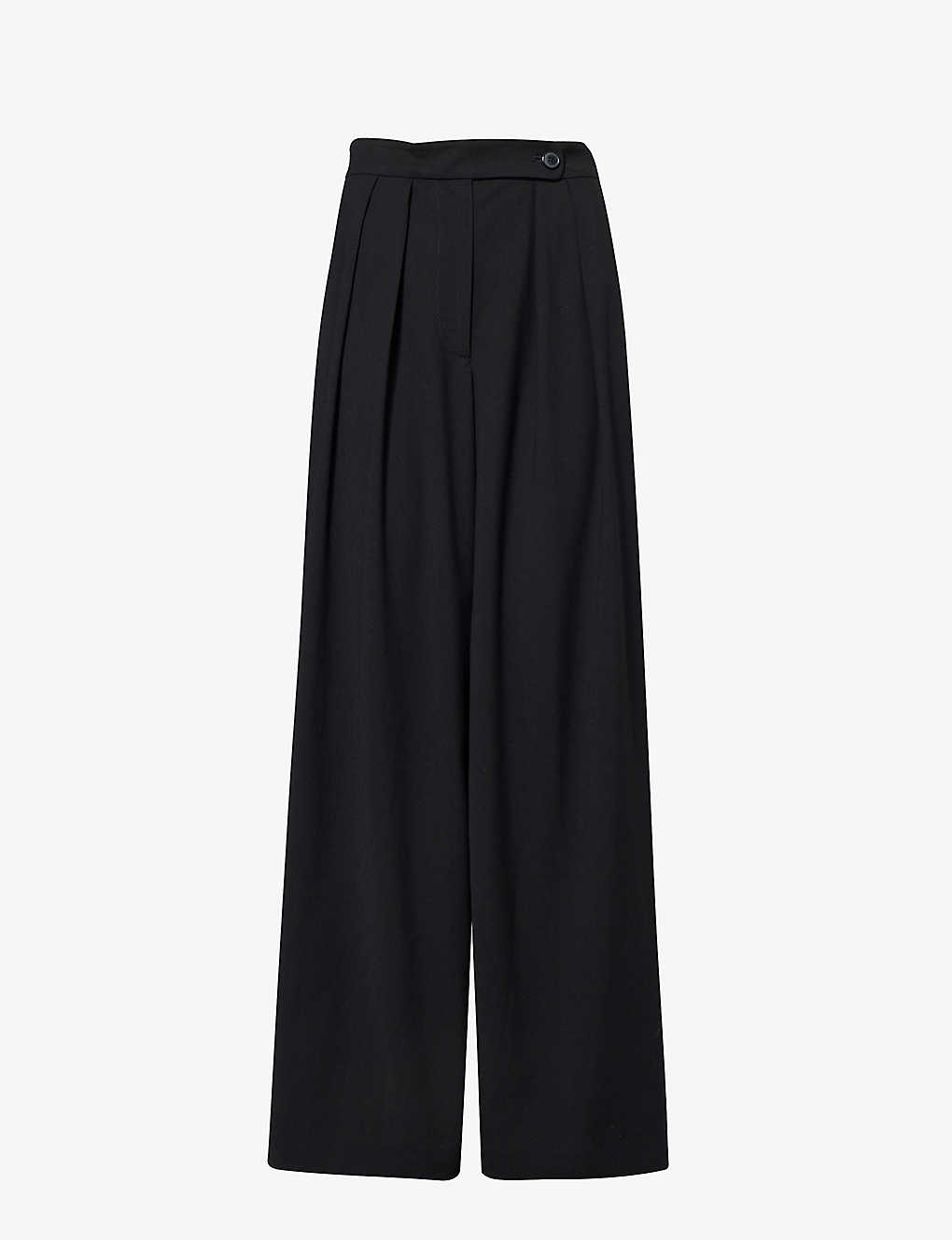 Shop Dries Van Noten Pleated Wide-leg High-rise Stretch-woven Trousers In Black