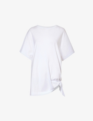 Shop Dries Van Noten Relaxed-fit Knot-detail Cotton-jersey T-shirt In White