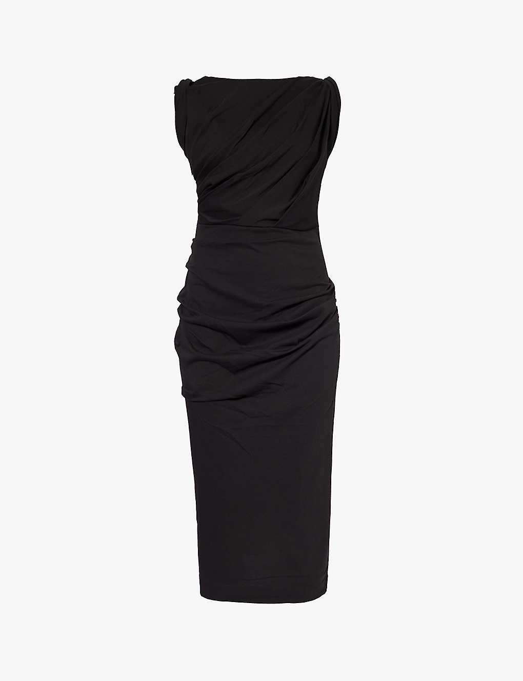 Dries Van Noten Womens Black Draped Slim-fit Cotton-jersey Midi Dress