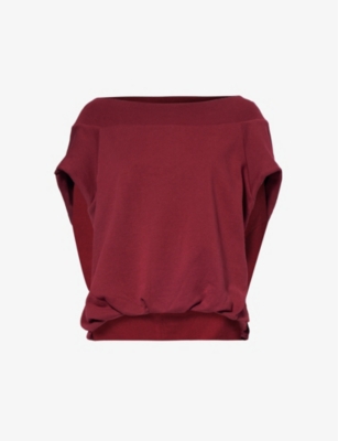 Dries Van Noten Womens Burgundy Boat-neck Boxy-fit Cotton-jersey Sweatshirt