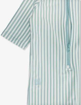 Shop Liewood Sea Blue/white Stripe-pattern Stretch-recycled-polyester Blend Jumpsuit 9 Months-5 Years