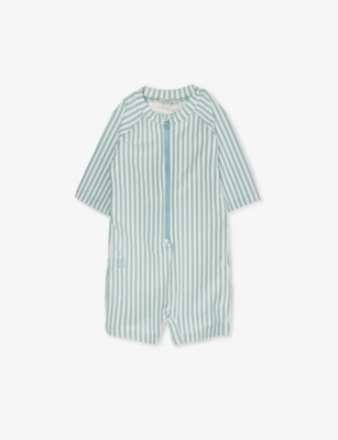 Liewood Babies' Stripe-pattern Stretch-recycled-polyester Blend Jumpsuit In Sea Blue/white