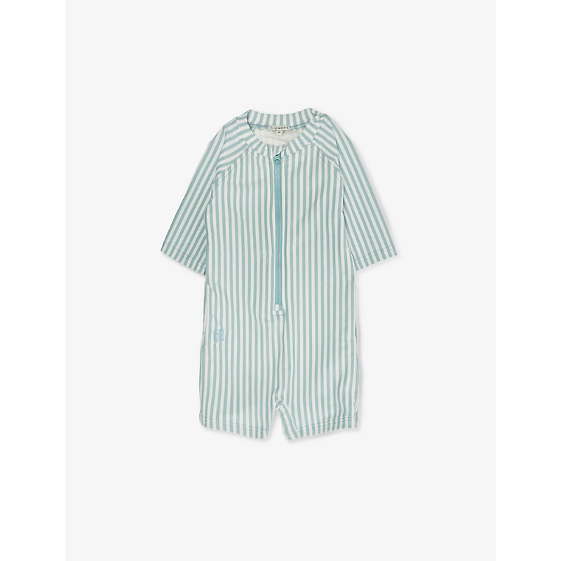 Liewood Babies' Stripe-pattern Stretch-recycled-polyester Blend Jumpsuit In Sea Blue/white