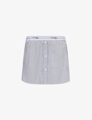 Shop Hommegirls Women's Faded Black Stripe Striped Logo-embroidered Cotton-blend Mini Skirt