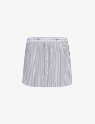 Hommegirls White Shirttail Miniskirt In Faded Black Stripe