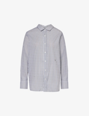 HOMMEGIRLS: Striped logo-embroidered cotton-poplin shirt