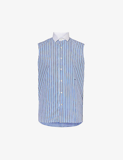 HOMMEGIRLS: Striped sleeveless cotton-poplin shirt