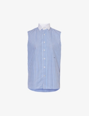 Hommegirls Womens Multi Blue Stripe Striped Sleeveless Cotton-poplin Shirt