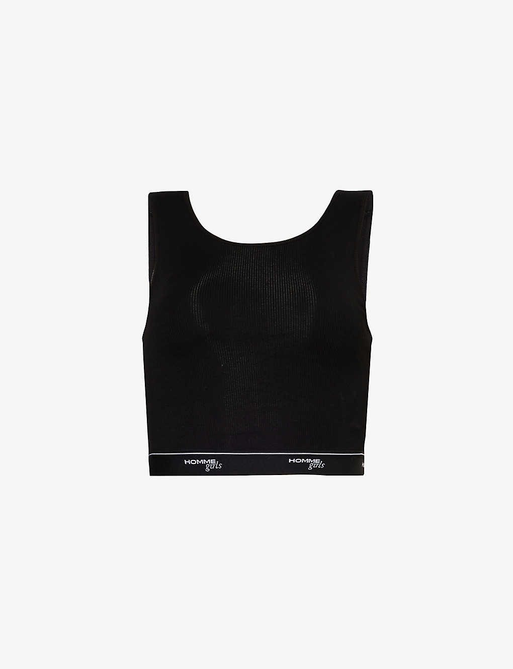 Shop Hommegirls Women's Black Branded-underband Fitted Stretch-cotton Top
