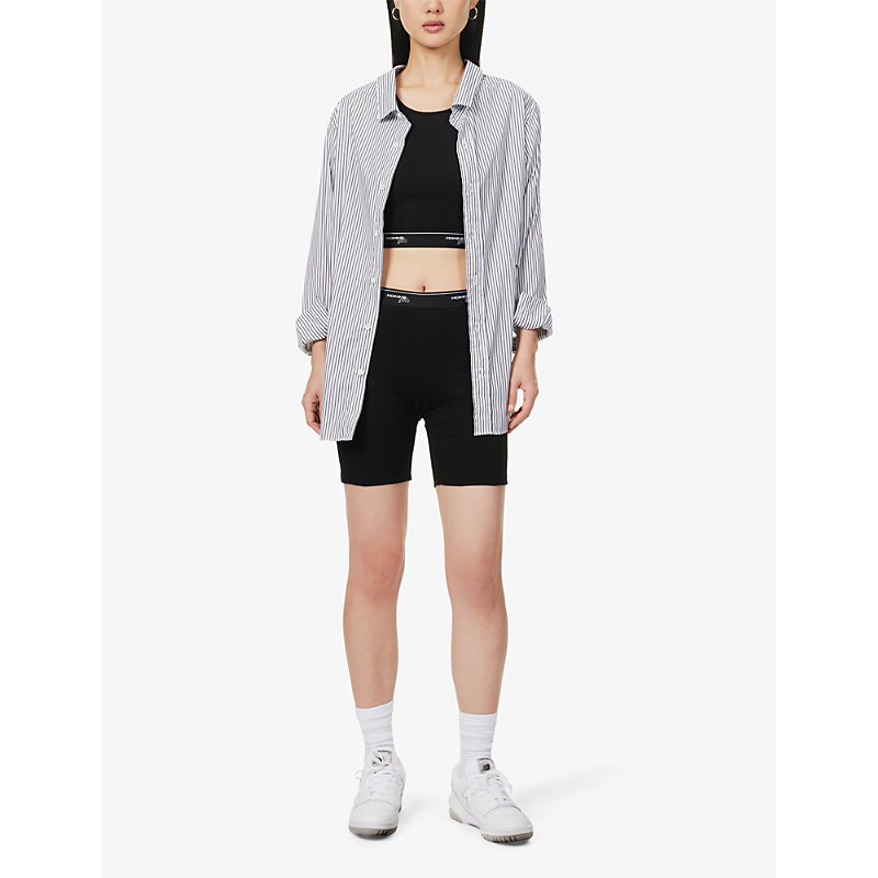 Shop Hommegirls Branded-waistband High-rise Stretch-cotton Shorts In Black
