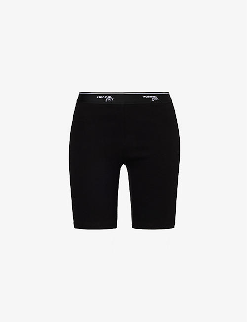 HOMMEGIRLS: Branded-waistband high-rise stretch-cotton shorts