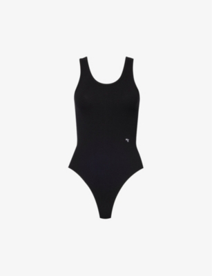 Hommegirls Black Embroidered Bodysuit In Black