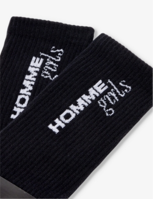 Shop Hommegirls Women's Black Brand-print Ribbed-trim Cotton-blend Socks