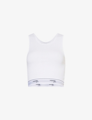 Hommegirls Pajama Crop Top With Logoed Elastic Band In White