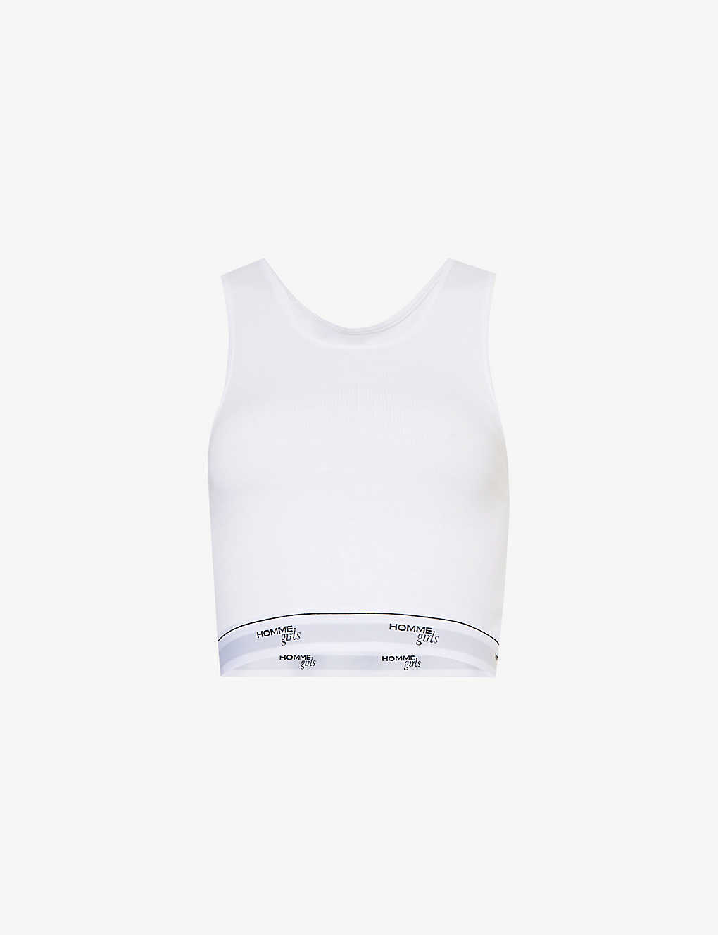 Shop Hommegirls Women's White Branded-underband Fitted Stretch-cotton Top