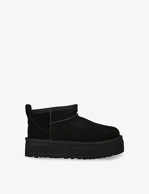 UGG: Classic Ultra Mini logo-patch suede and shearling platform ankle boots 6-10 years