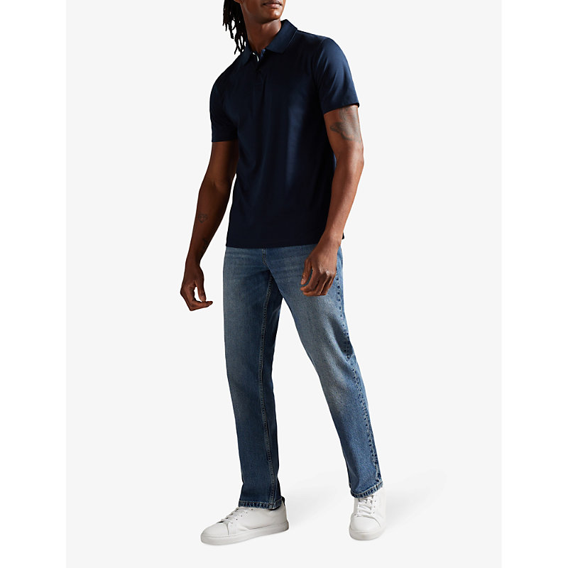 Shop Ted Baker Men's Mid-blue Joeyy Straight-leg Stretch-denim Jeans
