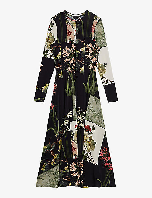 TED BAKER: Gretiaa floral-print long-sleeve stretch-woven midi dress