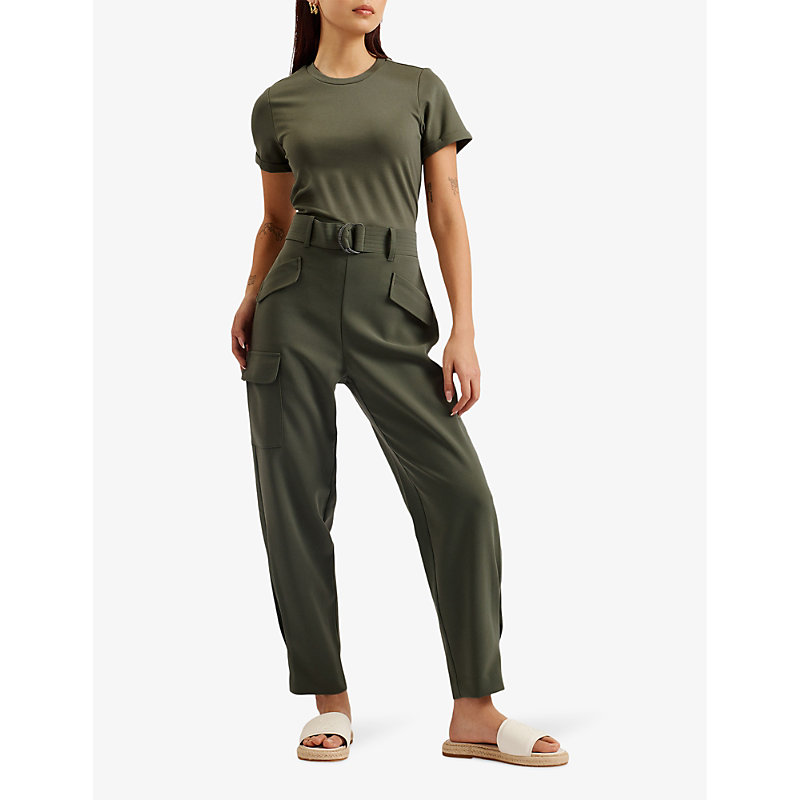 Shop Ted Baker Graciej High-rise Short-sleeve Stretch-woven Jumpsuit In Khaki