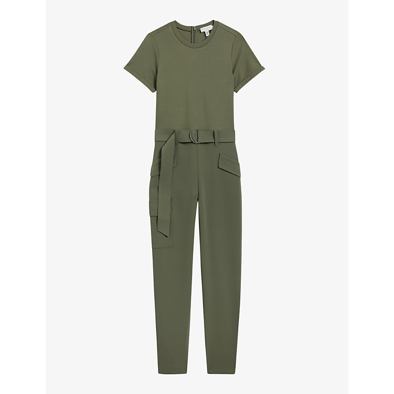Shop Ted Baker Graciej High-rise Short-sleeve Stretch-woven Jumpsuit In Khaki