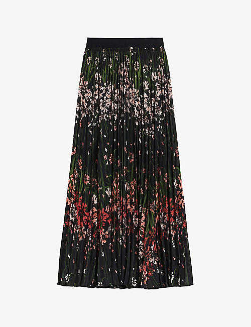 TED BAKER: Enricaa floral-print pleated woven midi skirt